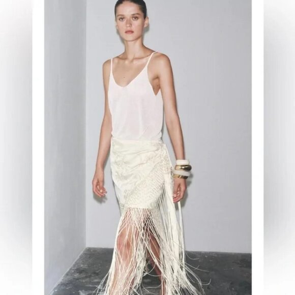 ZARA EMBROIDERED FRINGED WRAP SKIRT - Picture 1 of 8